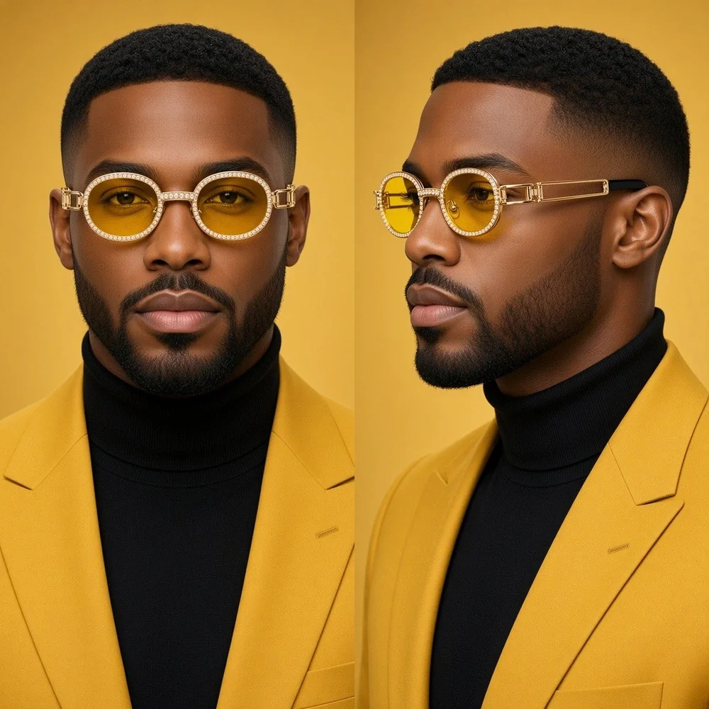Dazzling Cyberpunk Eyepieces Sunglasses Men Yellow Over Deep Lenses Streetwear